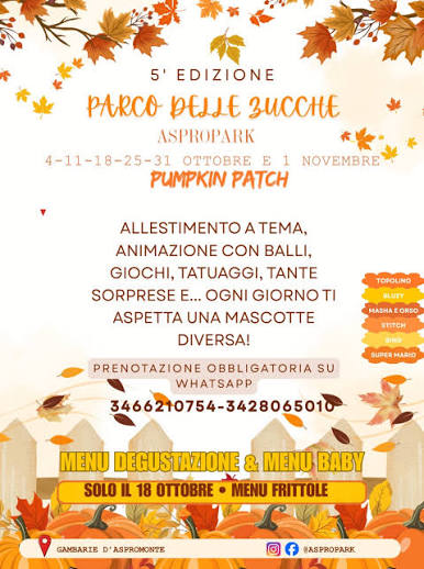 Locandina di Parco delle Zucche — Aspropark — Super Mario e Bluey